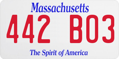MA license plate 442BO3