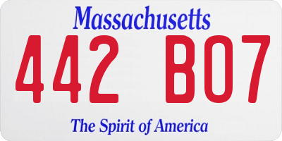 MA license plate 442BO7