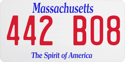 MA license plate 442BO8