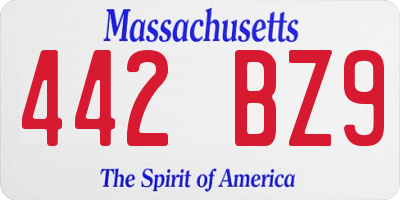 MA license plate 442BZ9