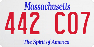 MA license plate 442CO7