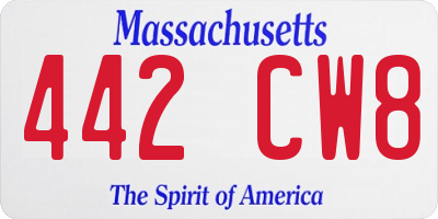 MA license plate 442CW8