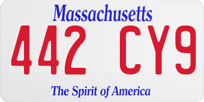 MA license plate 442CY9