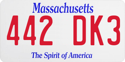 MA license plate 442DK3