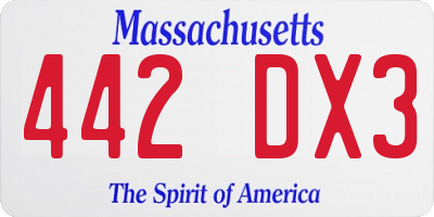 MA license plate 442DX3