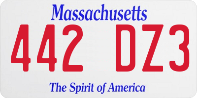 MA license plate 442DZ3