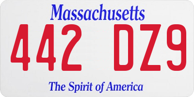 MA license plate 442DZ9