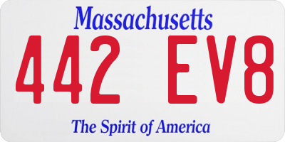 MA license plate 442EV8
