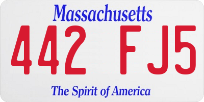 MA license plate 442FJ5