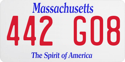 MA license plate 442GO8