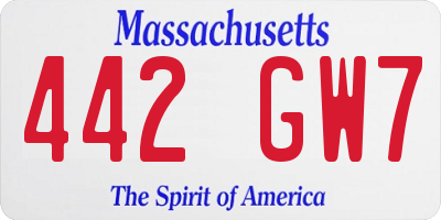 MA license plate 442GW7