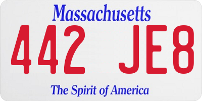 MA license plate 442JE8