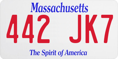 MA license plate 442JK7