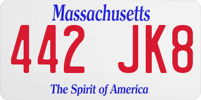 MA license plate 442JK8