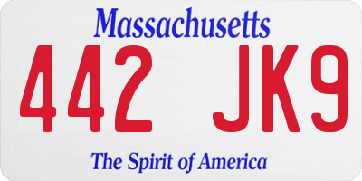 MA license plate 442JK9