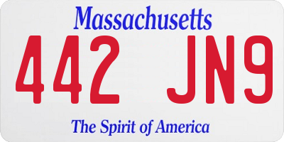 MA license plate 442JN9
