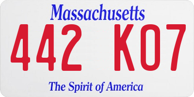 MA license plate 442KO7