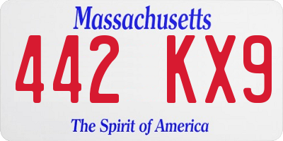 MA license plate 442KX9