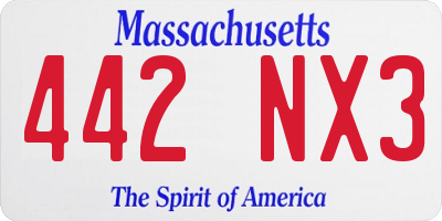 MA license plate 442NX3