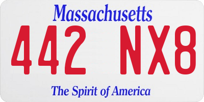 MA license plate 442NX8
