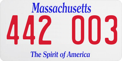 MA license plate 442OO3