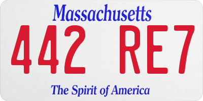 MA license plate 442RE7