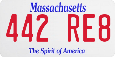 MA license plate 442RE8