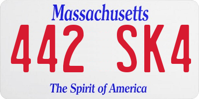 MA license plate 442SK4
