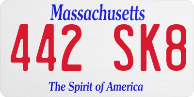 MA license plate 442SK8