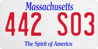 MA license plate 442SO3