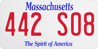 MA license plate 442SO8