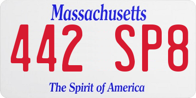 MA license plate 442SP8