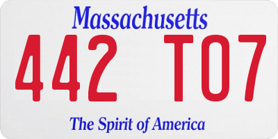 MA license plate 442TO7