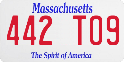 MA license plate 442TO9