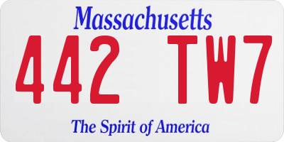MA license plate 442TW7