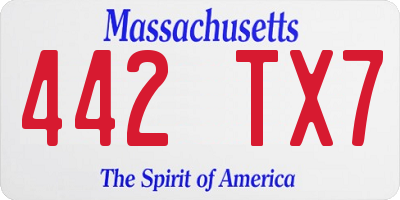 MA license plate 442TX7