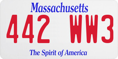 MA license plate 442WW3
