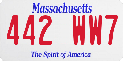 MA license plate 442WW7