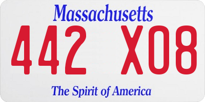 MA license plate 442XO8