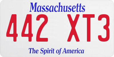 MA license plate 442XT3
