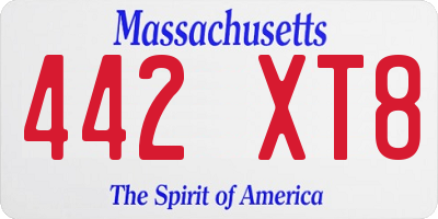 MA license plate 442XT8