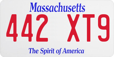 MA license plate 442XT9