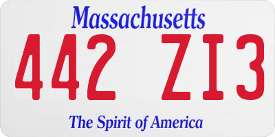 MA license plate 442ZI3