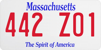 MA license plate 442ZO1