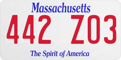 MA license plate 442ZO3