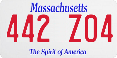 MA license plate 442ZO4
