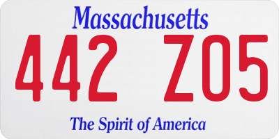 MA license plate 442ZO5