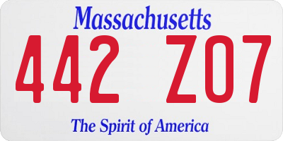 MA license plate 442ZO7