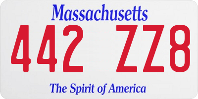 MA license plate 442ZZ8