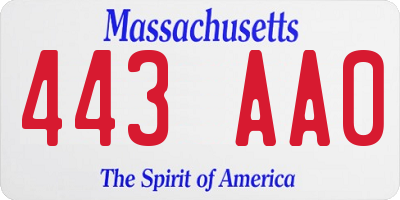 MA license plate 443AA0